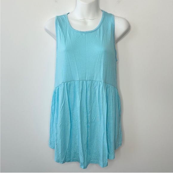 Tops - BOMBOM Blue Flowy Babydoll Tank Top Tunic Size Small
